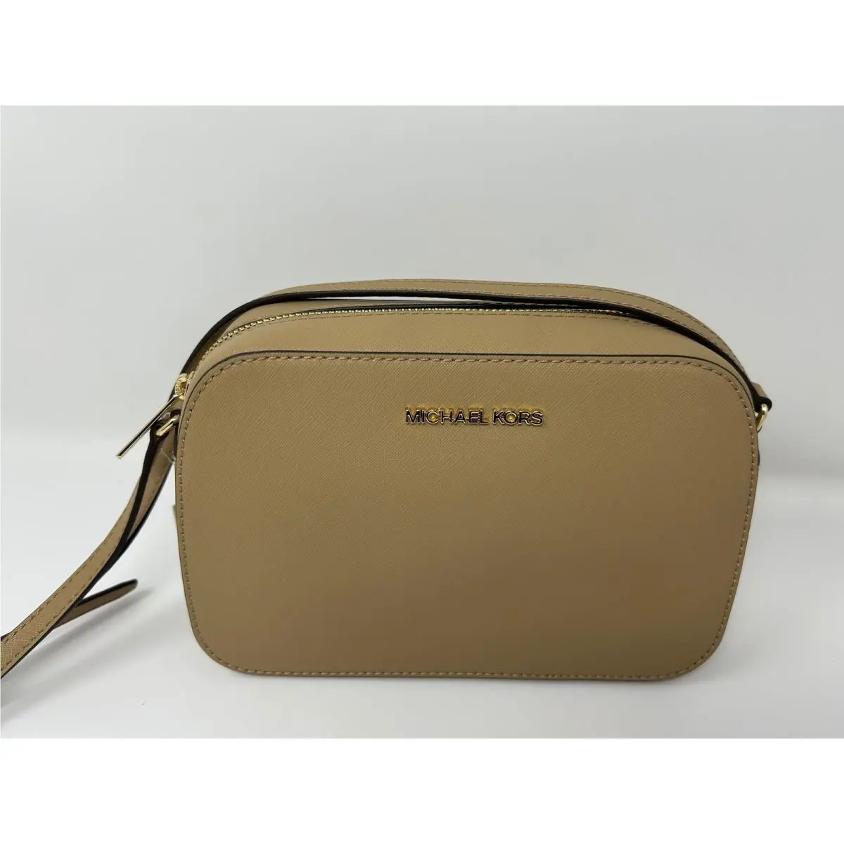 Michael Kors Womens Houston Large Zip Crossbody Bag Camel Saffiano Leather