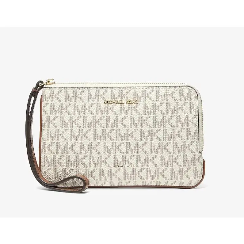 Michael Kors Jet Set Travel Small Signature Logo Wristlet Wallet Vanilla