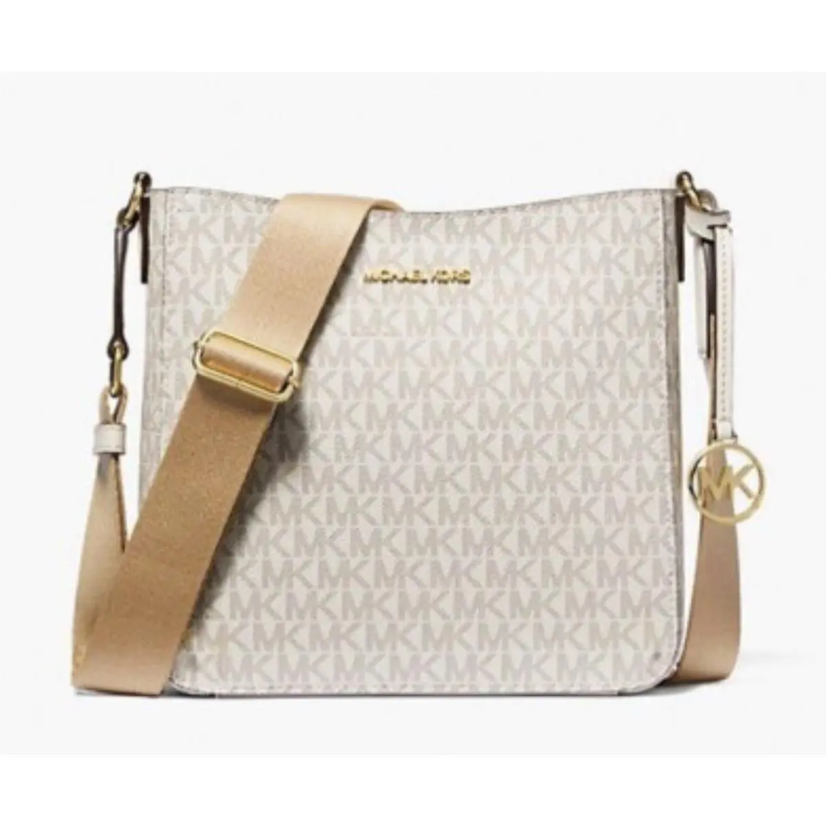 Michael Kors Jet Set Travel Small Logo Messenger Bag Light Cream Multi Purse