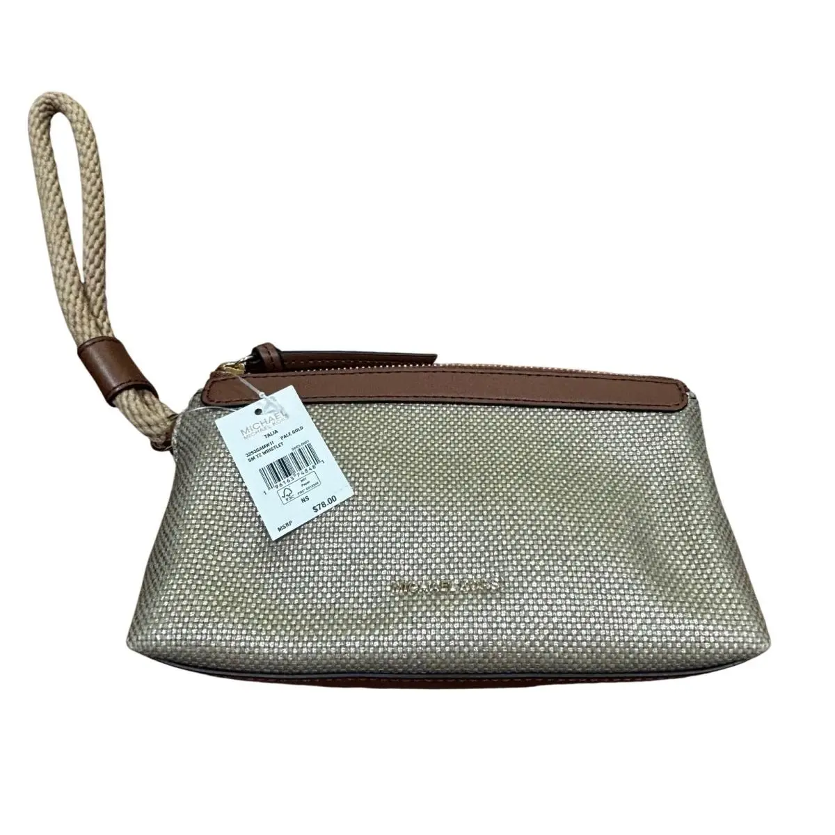 Michael Kors Talia Wristlet Purse Wallet Pale Gold Zipper Pouch Canvas