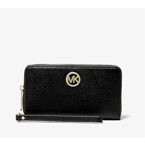 Michael Kors Womens Wallet Fulton Smartphone Wristlet Black Pebbled Leather