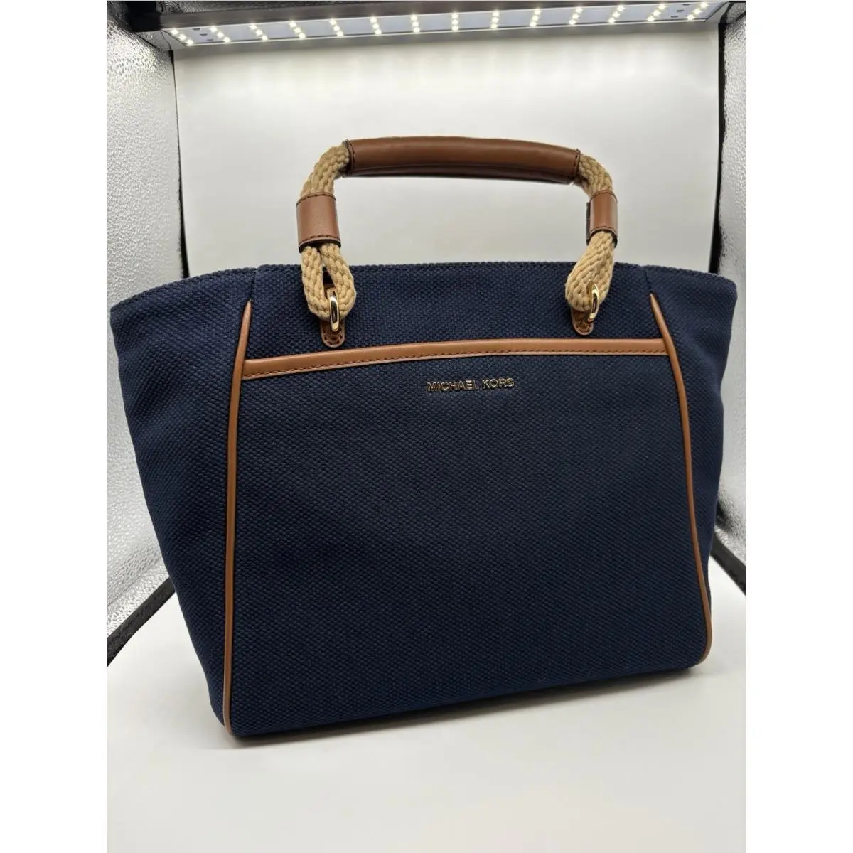 Michael Kors Talia Small Cotton Canvas Tote Bag 30S3GAMT5C Navy Multi