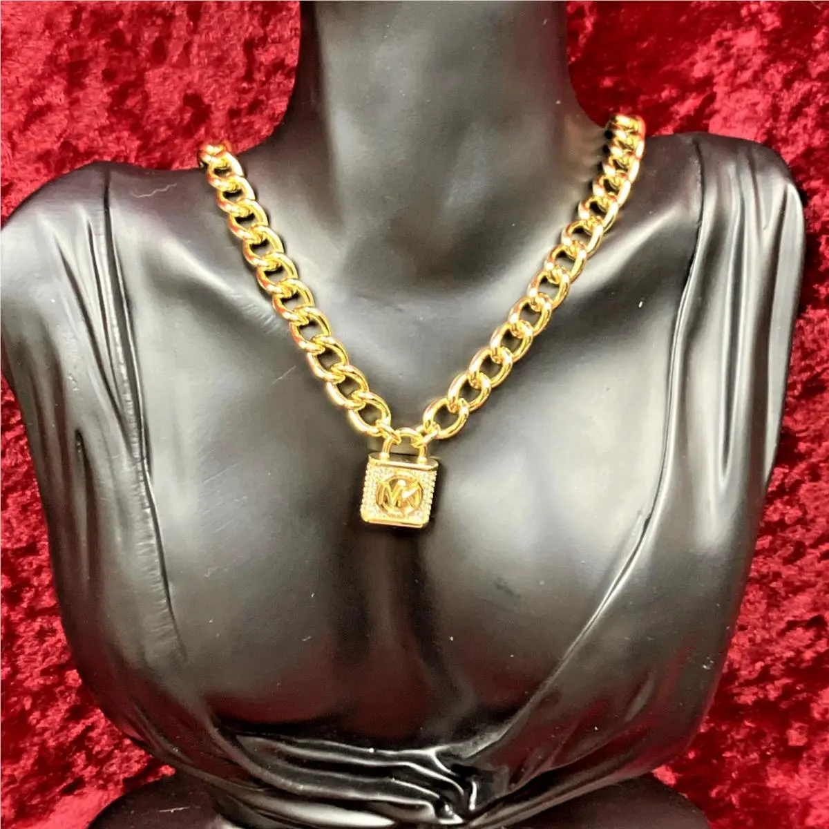 14k Gold Plated Curb Chain Necklace w/ Pave Crystal Lock RP$250 by Michael Kors
