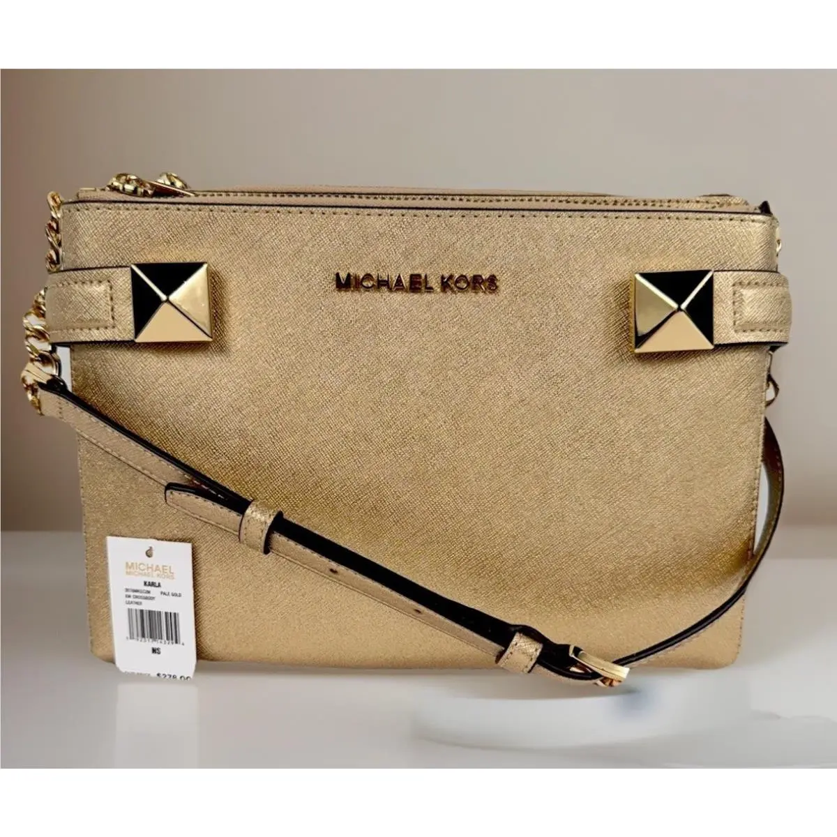 Michael Kors Karla Metallic Leather East West Crossbody Bag Ballet/gold