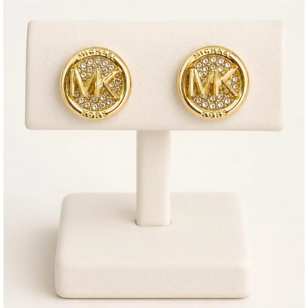 Michael Kors Gold Tone Logo Crystal Stud Earrings