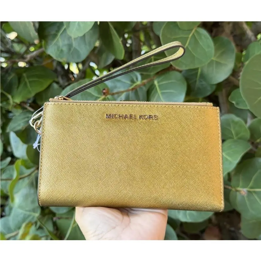 Jet Set Travel Large Double Zip Phone Wallet Wristlet Old Gold by Michael Kors