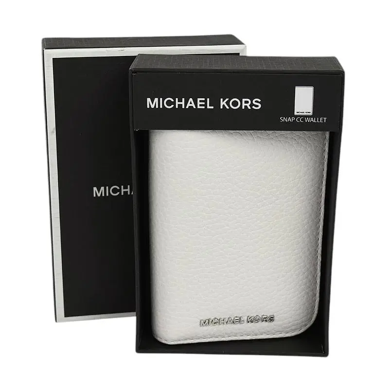 Michael Kors White Leather Hudson Snap Credit Card Wallet Case 4CC