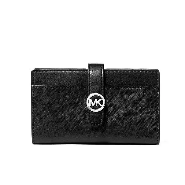 Michael Kors Greenwich Medium Saffiano Leather Wallet Black with Silver