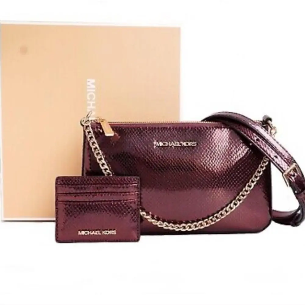 Metallic Oxblood Embossed Leather Boxed Gift Set by Michael Kors