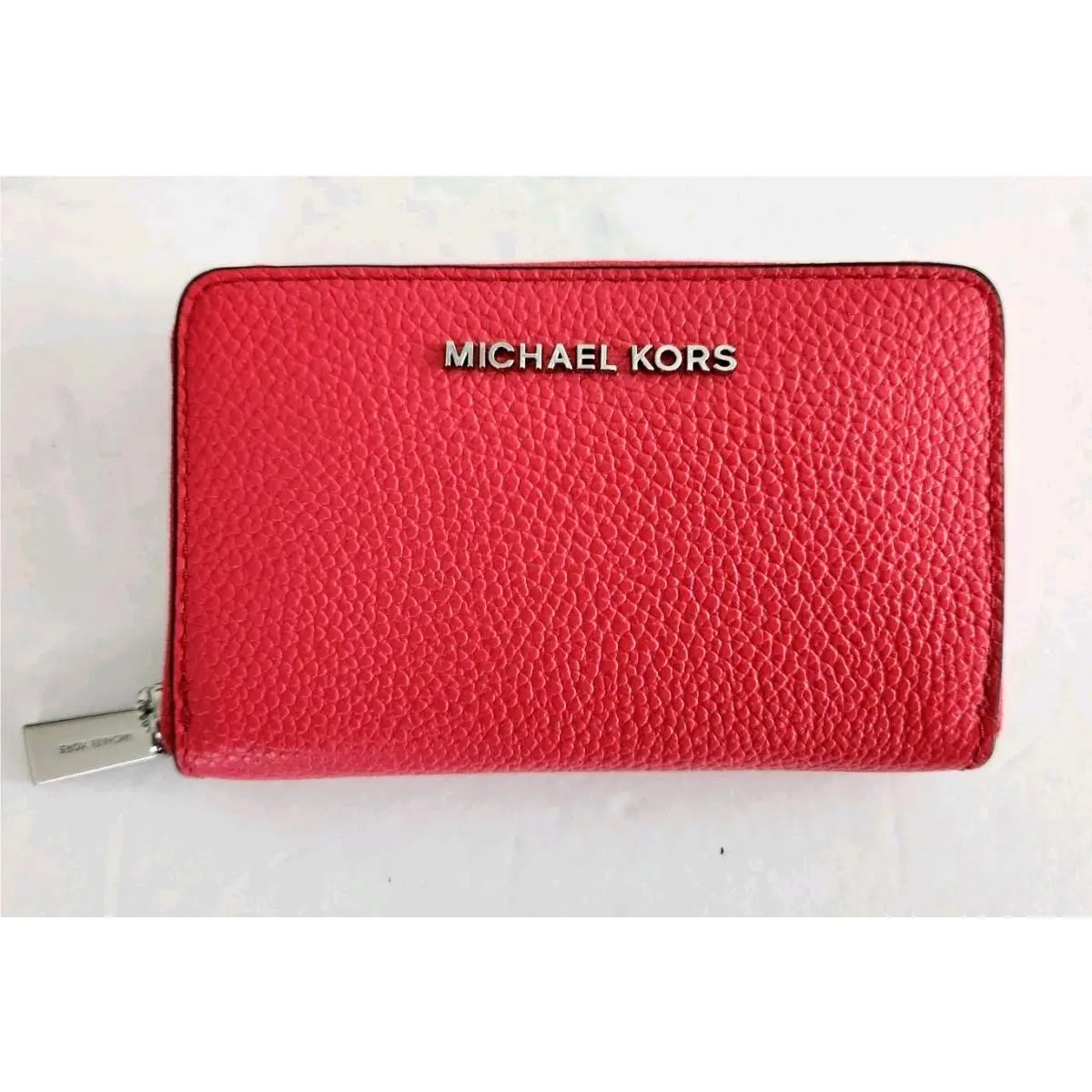 Michael Kors Jet Set Coin Zip Wallet Card Geranium Leather Small 5 x3