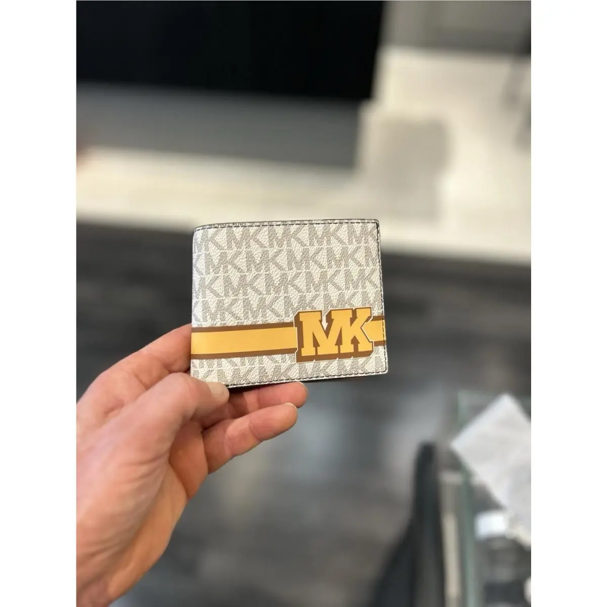 Michael Kors Men Cooper Striped Logo Billfold Vanilla Multi Wallet and Passcase