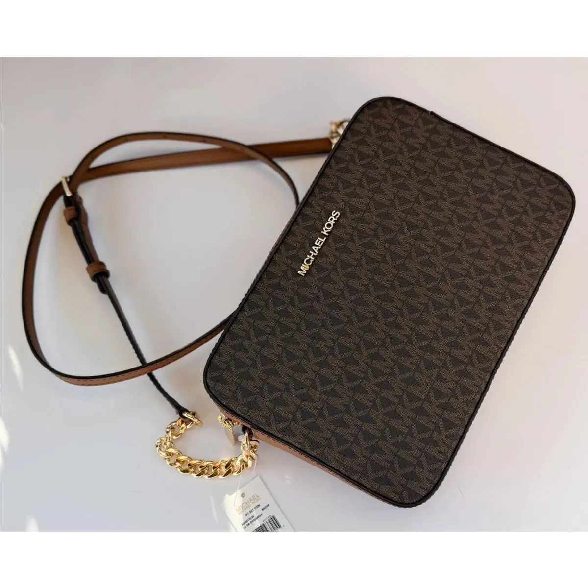 Michael Kors Jet Set Brown Signature Pvc Large East West Crossbody Handbag