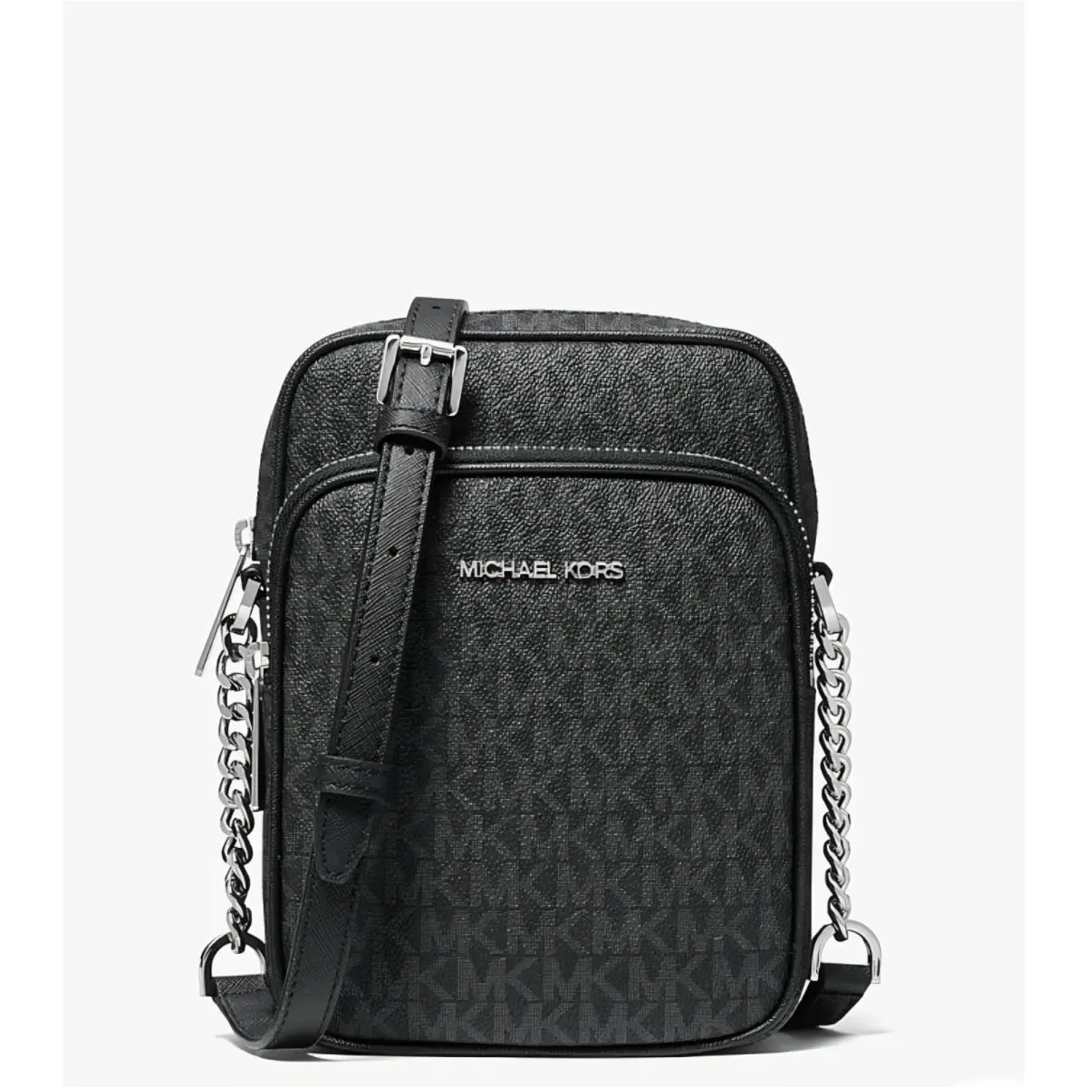 Michael Kors Jet Set Travel Medium MK Logo Crossbody Bag Black and Silver