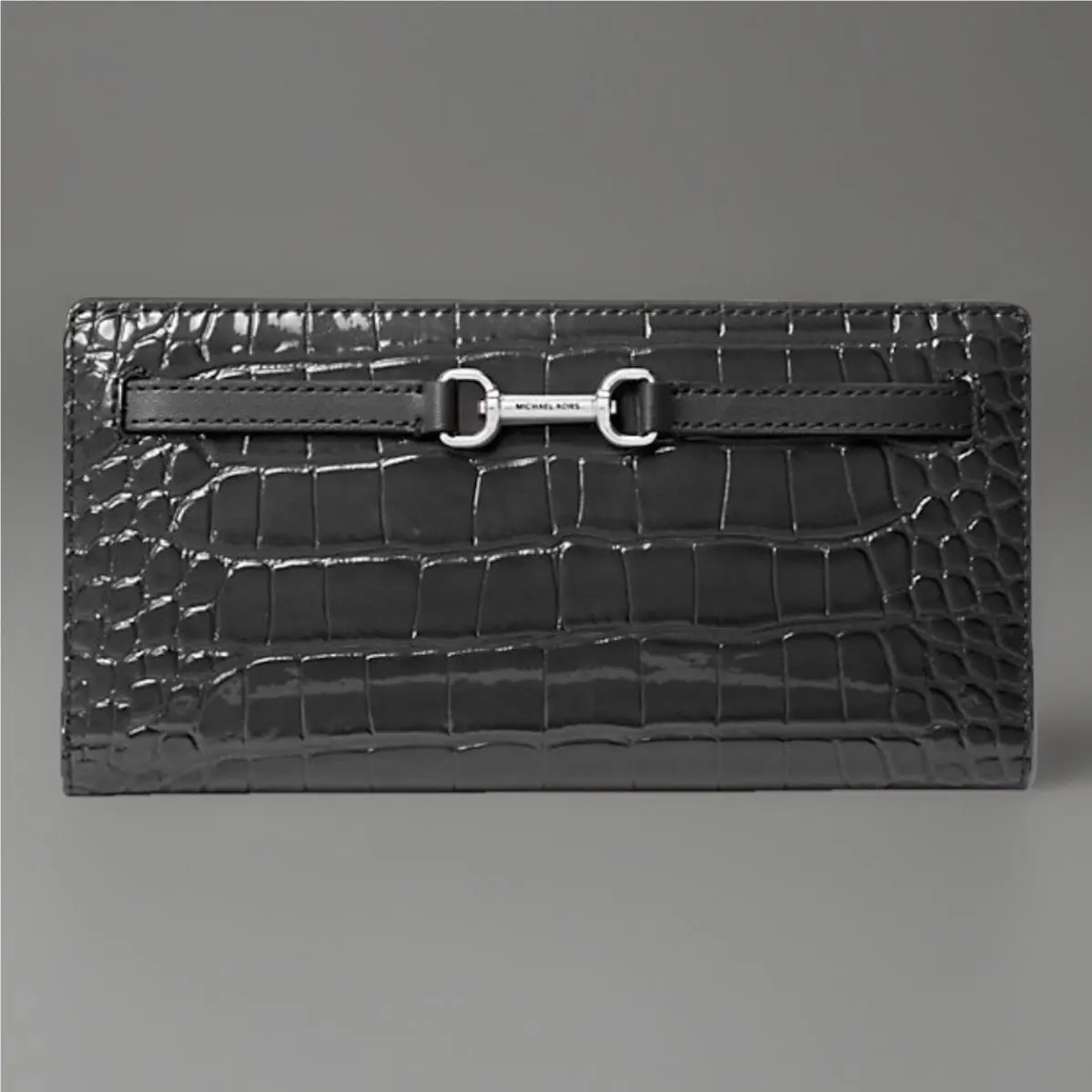 Michael Kors Carson Large Patent Crocodile Embossed Wallet In Black
