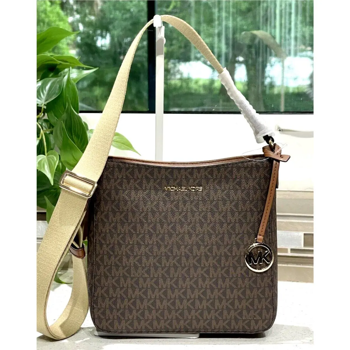 Jet Set Travel Small Zip Crossbody Messenger Bag MK Brown Signature by Michael Kors