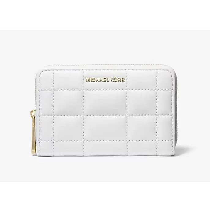 Michael Kors Optic White Gold Small Quilted Leather Coin Card Case Wallet