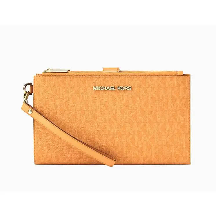jet Set Large Signature Logo Double Zip Wallet Radiant Orange by Michael Kors