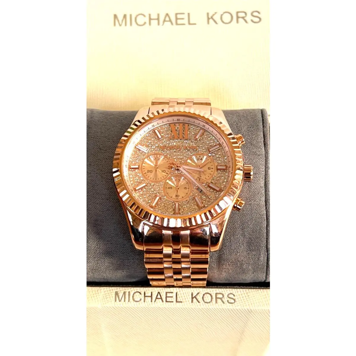 Michael Kors MK8580 Lexington Crystal Pave Rose Gold-tone Men`s Watch