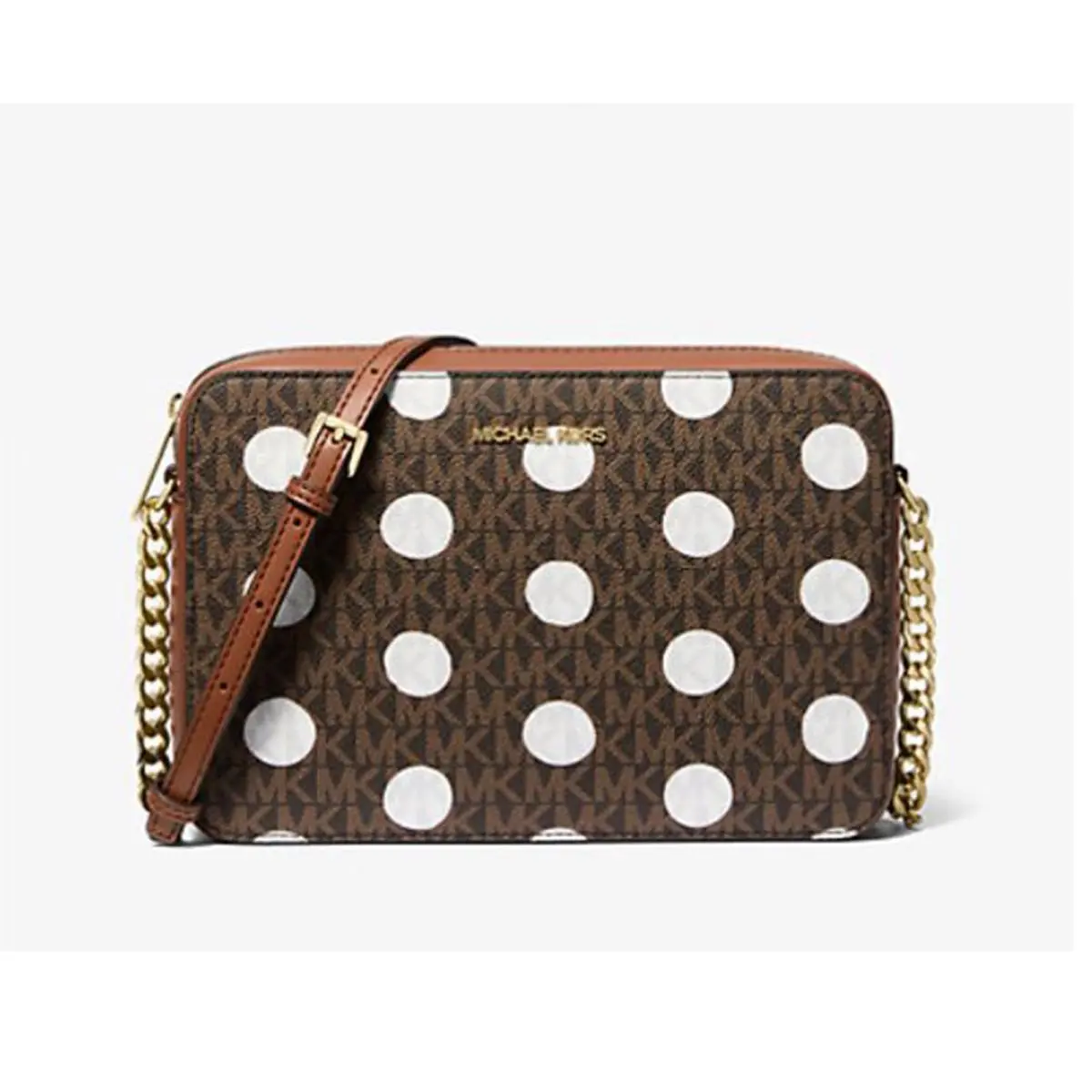 Jet Set Large Polka Dot Signature Logo Crossbody Bag Brown 35S5GT by Michael Kors