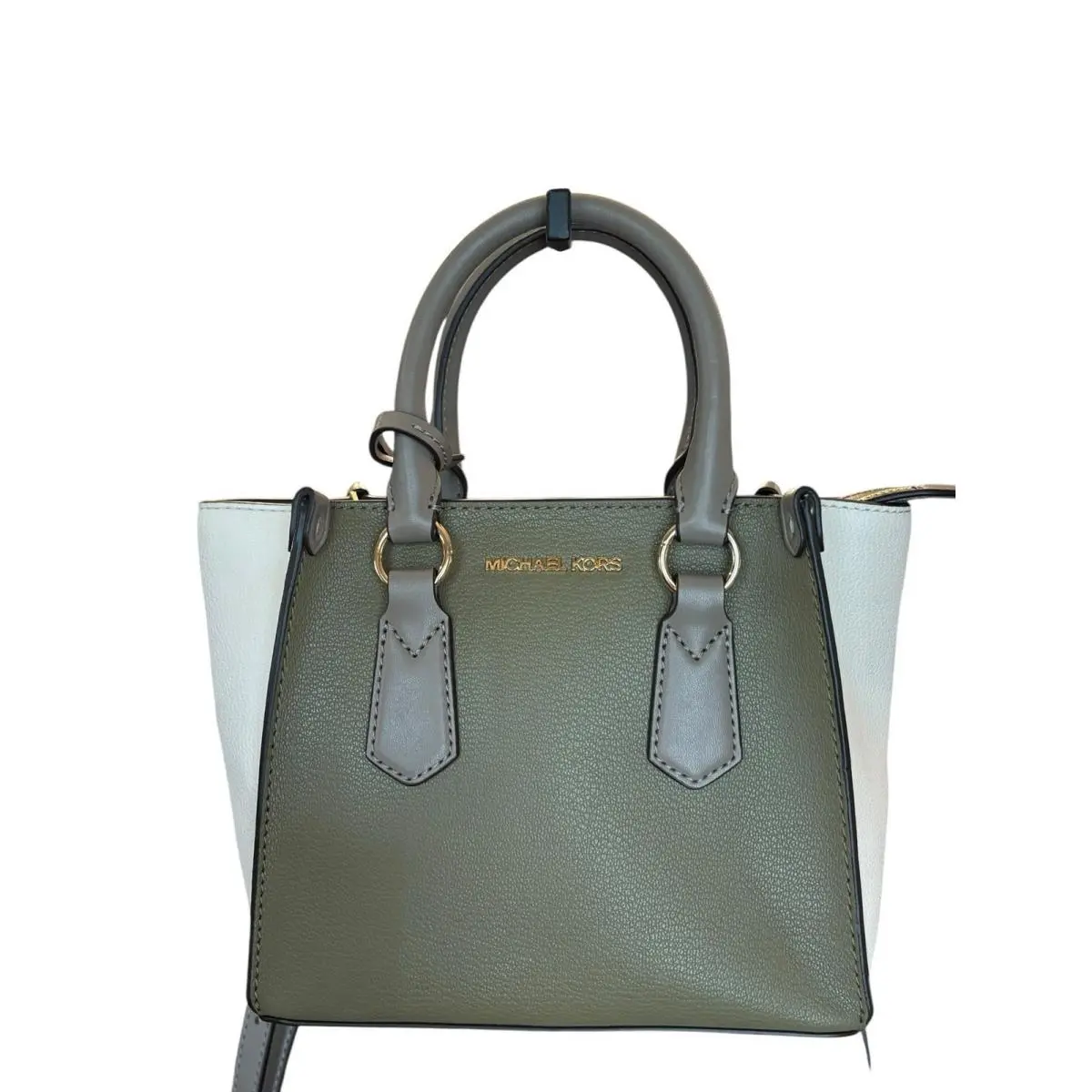 Michael Kors Kris Small Leather Satchel Crossbody Safari Green Ivory