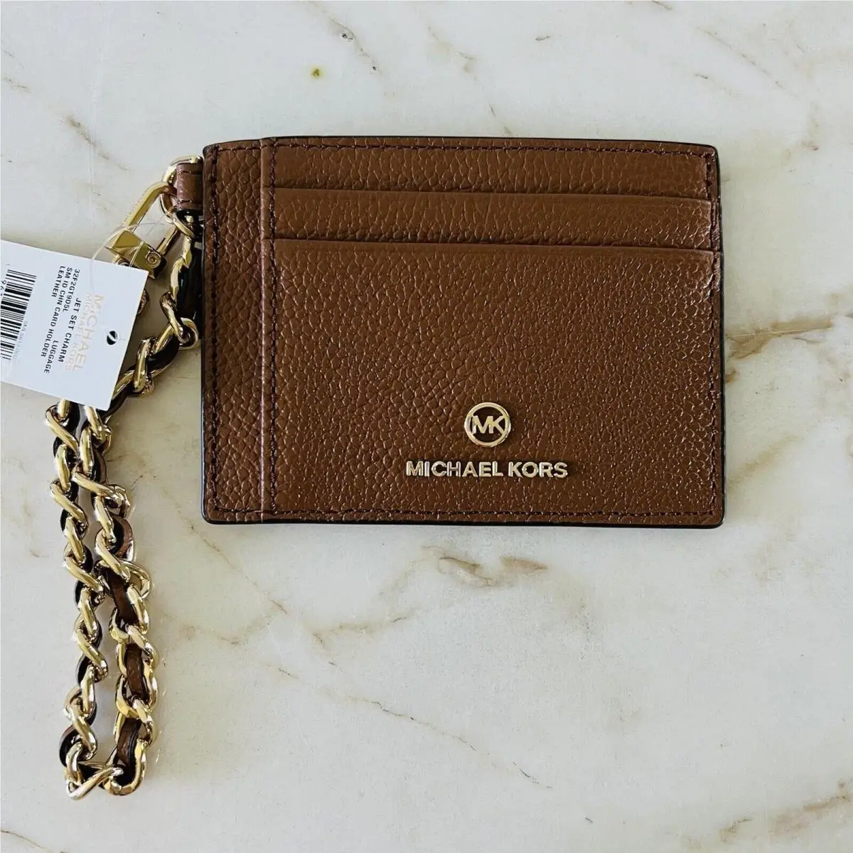 Michael Kors Jet Set Charm Luggage Leather Small ID Chain Card Wallet Wristlet