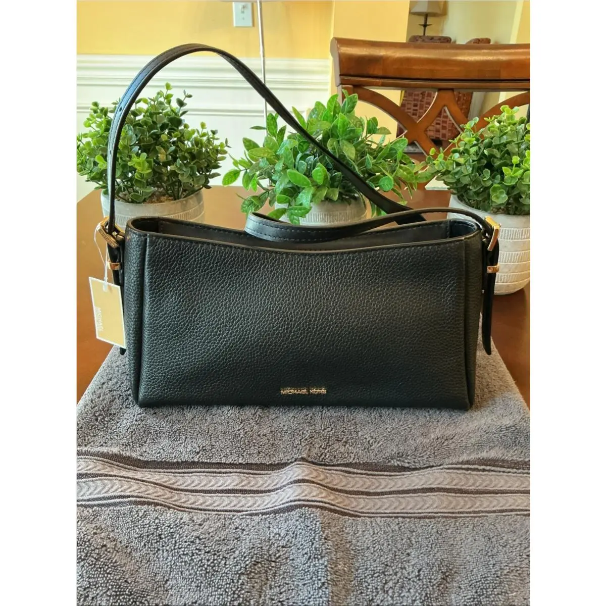 Michael Kors Moore Black Leather Crossbody Purse