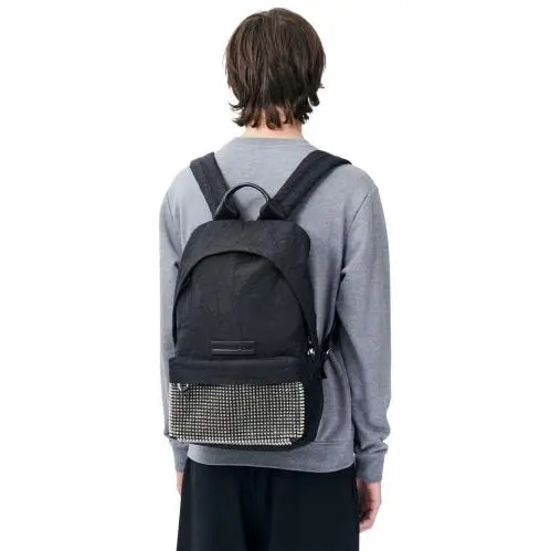Alexander Mcqueen Mcq Backpack Studded Black Crinkled Nylon Large Unisex