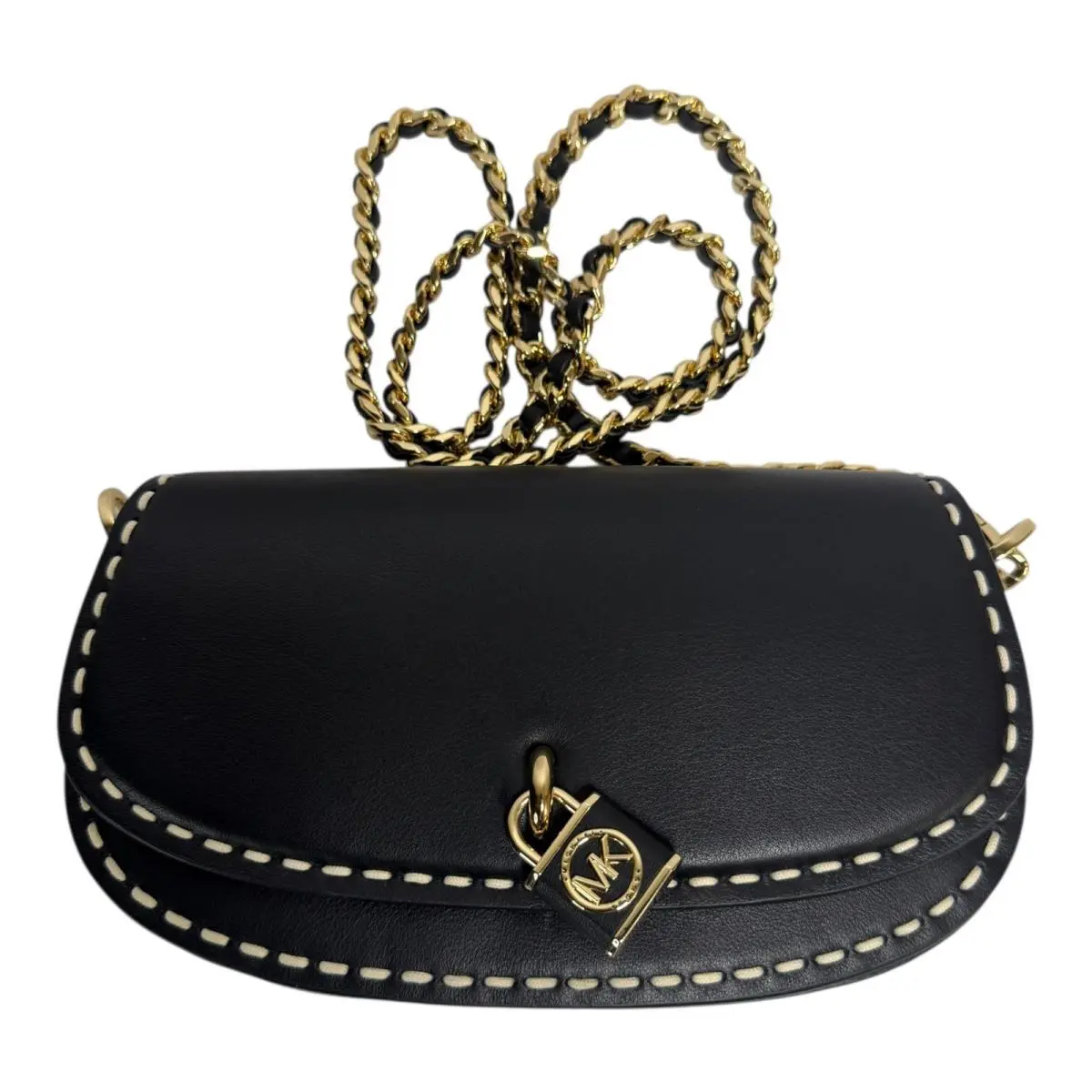 Michael Kors Mila Black Leather Small E W Chain Sling Messenger Bag