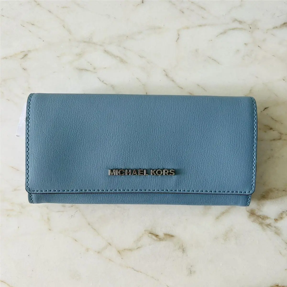 Michael Kors Jet Set Travel Powder Blue Leather Carryall Wallet