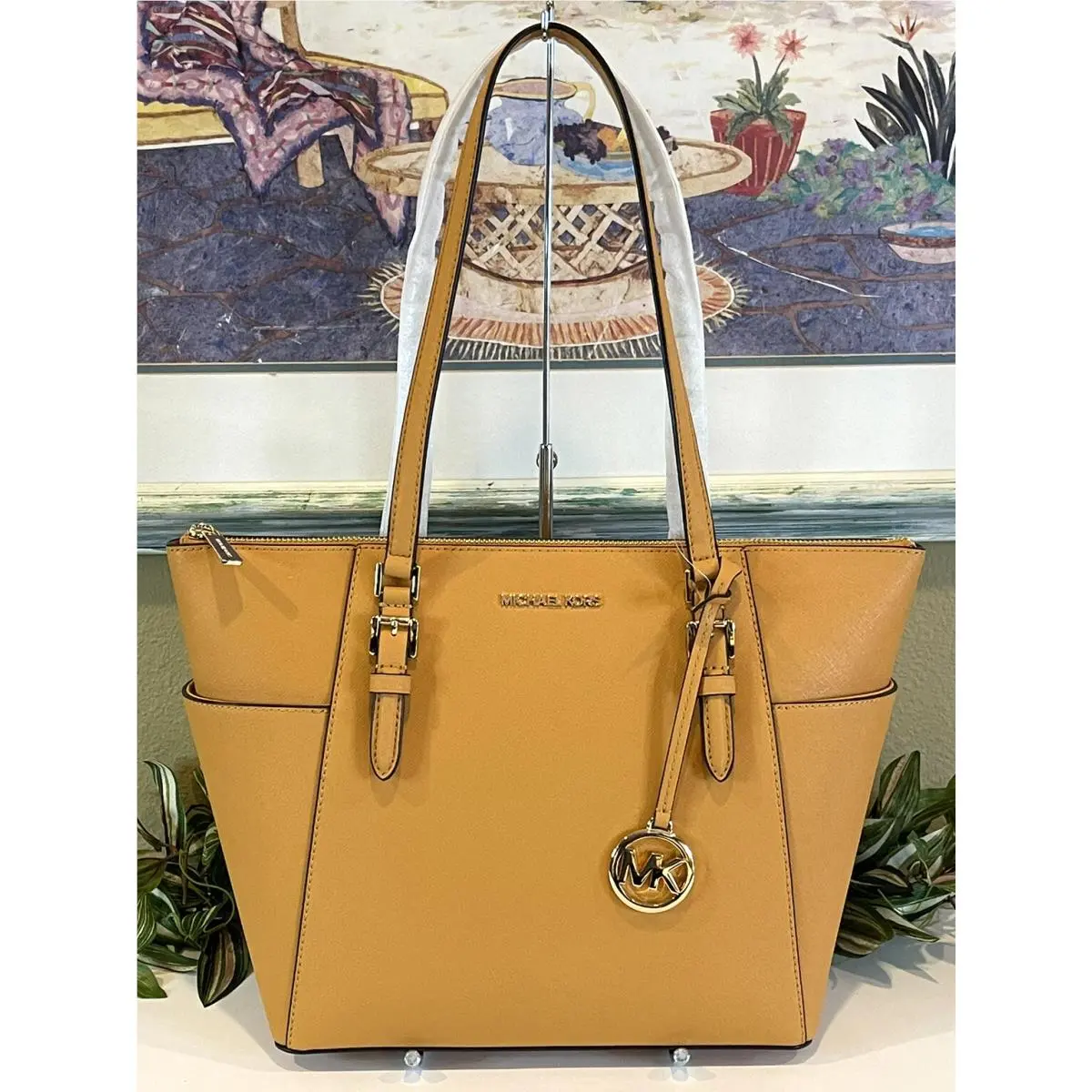 Charlotte Medium Large Zip Tote Shoulder Bag Purse Yellow Leather by Michael Kors