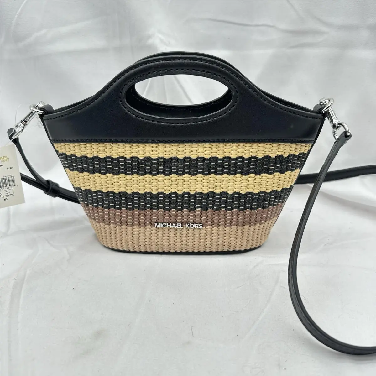 Womens Tatum Small Striped Crossbody Bag Straw Black Multi by Michael Kors