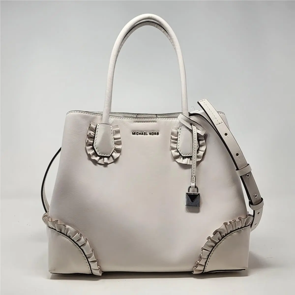 Tote Handbag with Crossbody Strap Med. Optic White Ruffle by Michael Kors
