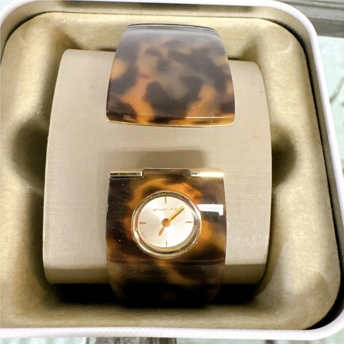 Michael Kors MK4313 Wilkie Tortoise Shell Acetate Gold Cuff Ladies Bangle Watch