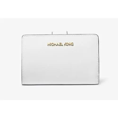 Michael Kors Jet Set Travel Optic Snow White Gold Med Saffiano Leather Wallet