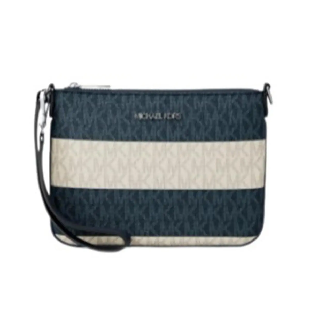 Michael Kors Outlet Jet Set Travel Striped Signature Logo Convertible Wristlet 3 - Exterior: Navy, Hardware: Silver