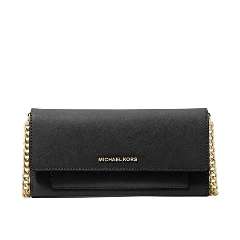 Michael Kors Jet Set Medium Saffiano Leather Convertible Wallet Chain Bag Black