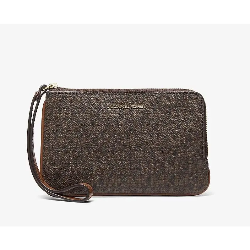 Michael Kors Jet Set Travel Small Signature Logo Wristlet Wallet Brown