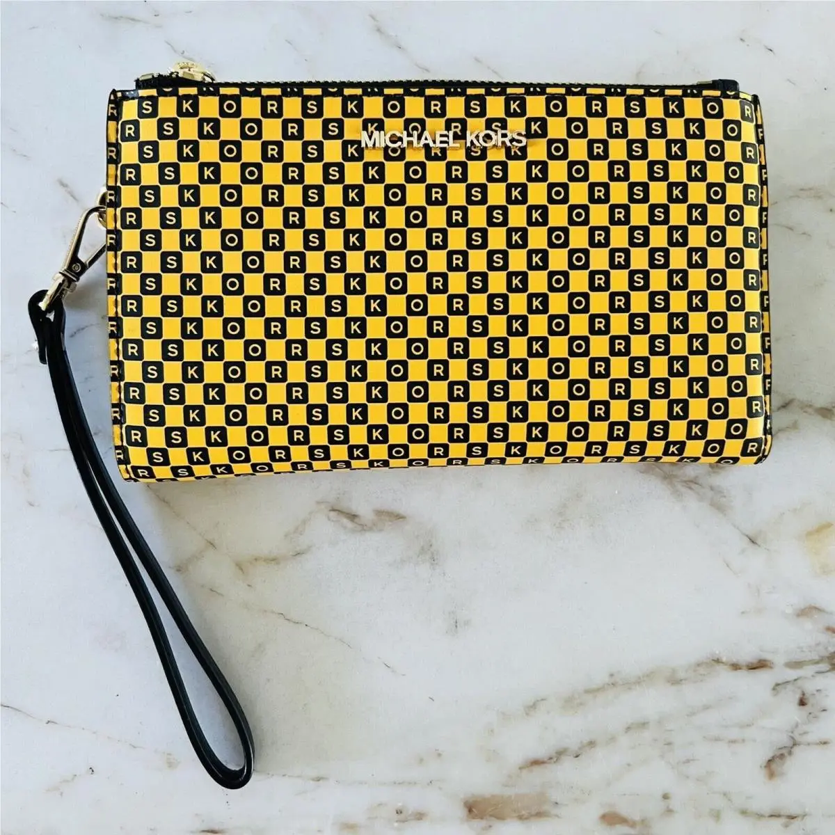 York City Taxi Yellow Multi Leather Double Zip Wallet Wristlet by Michael Kors