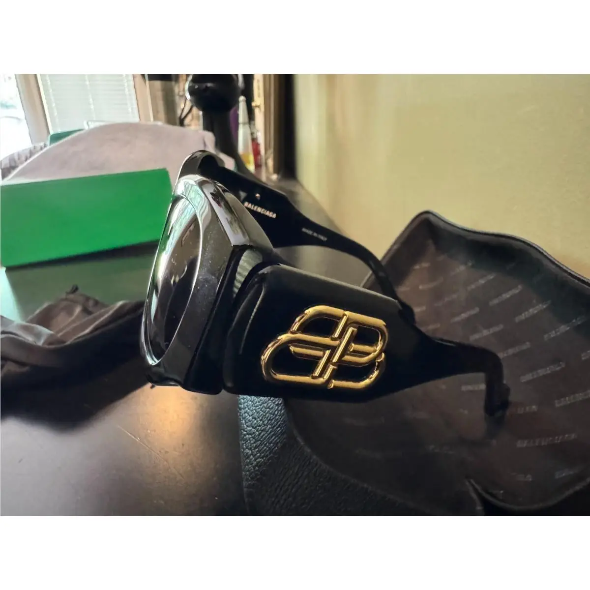 Black Gold Logo Sunglasses Sun Glasses with Case Eyeglasses by Balenciaga