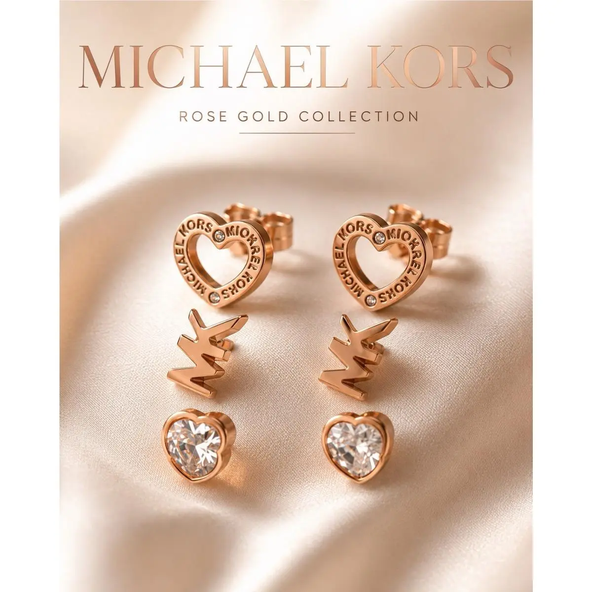Michael Kors Women`s Set of 3 Earrings Fashion Rose Gold Brass MKJX7797791