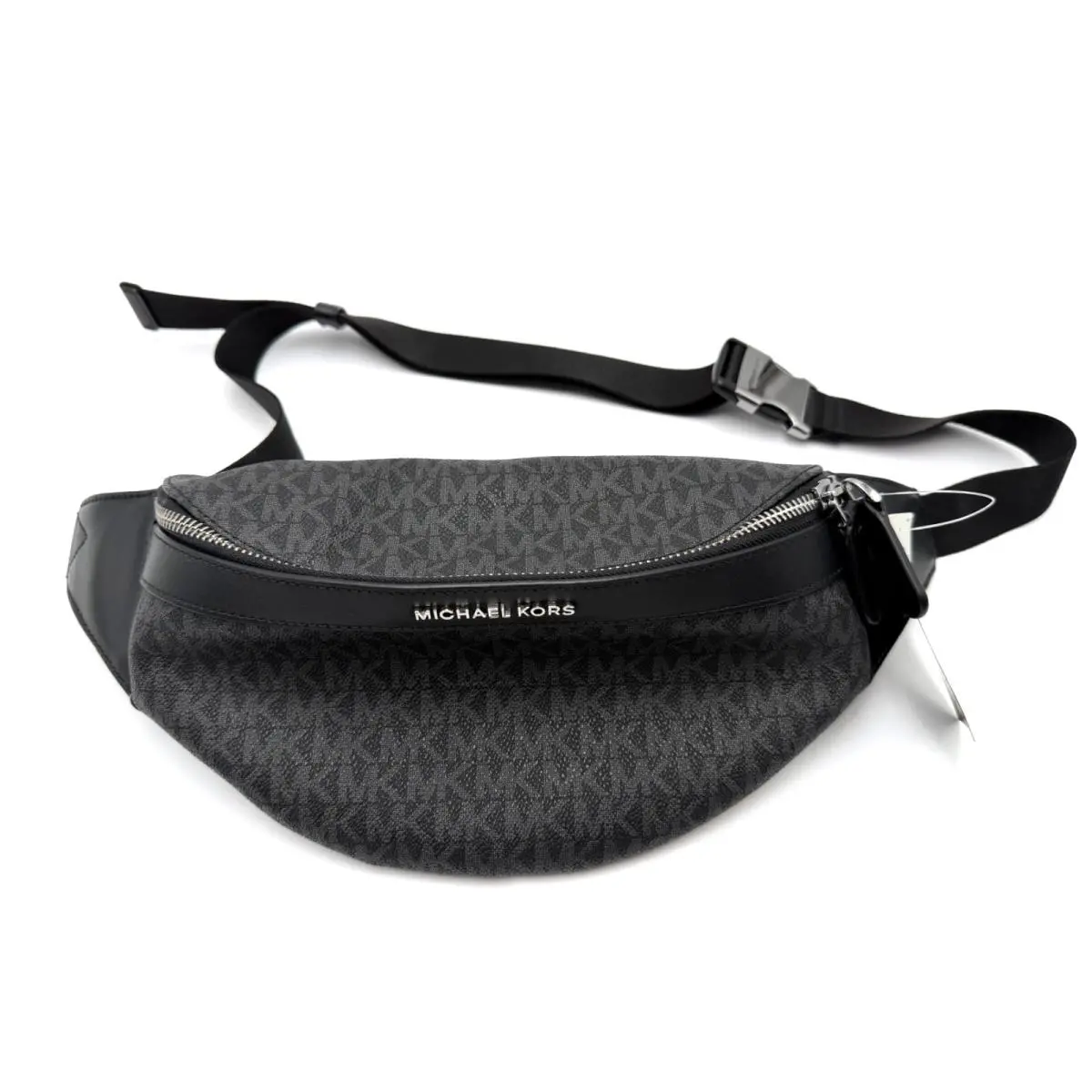 W Tags MK Michael Kors Greyson Belt Waist Sling Fanny Pack Black Logo Print