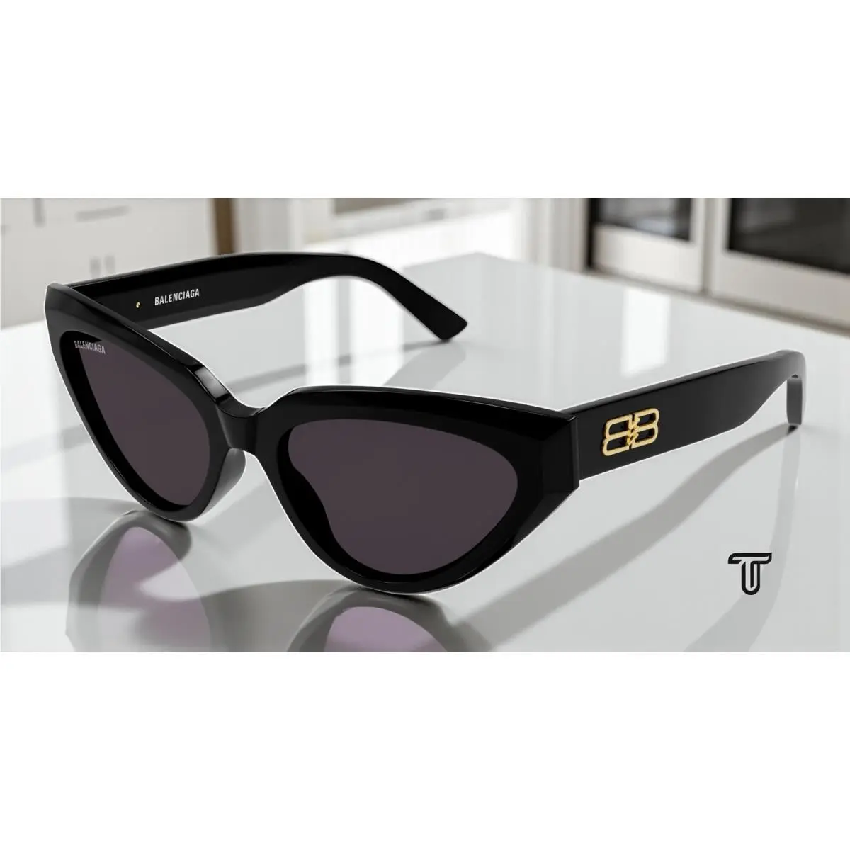 BB0270S 001 Cat Eye Acetate Black Grey 56 mm Women`s Sunglasses by Balenciaga