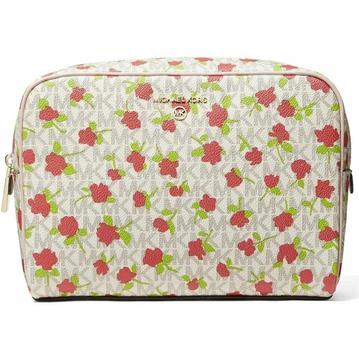 Michael Kors Jet Set Charm Large Zip Travel Pouch Multi Rose Vanilla - Cream, Exterior: Vanilla