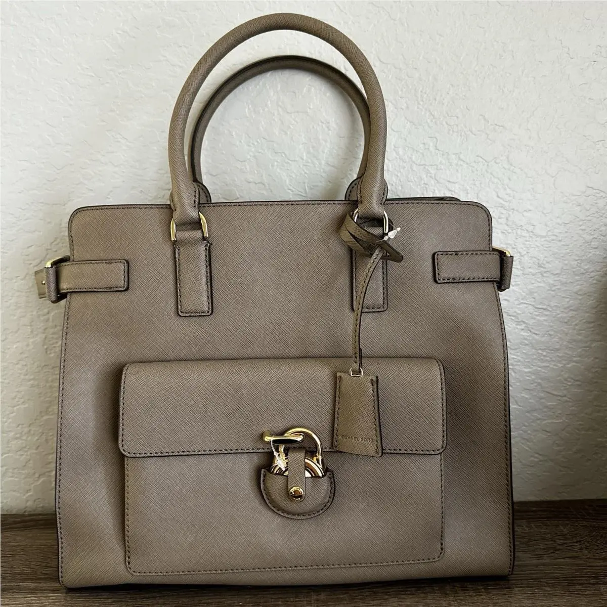 Emma Large Saffiano Dune Leather Tote by Michael Kors