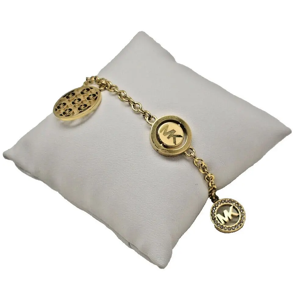 Michael Kors Logo Disc Chain Bracelet Goldtone Stainless