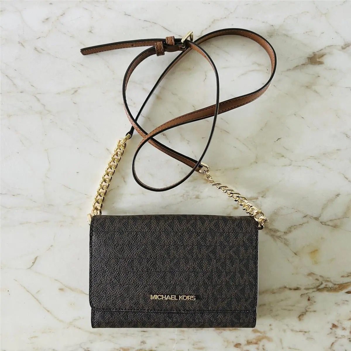 Jet Set Travel Brown Multi Leather Phone Crossbody Bag by Michael Kors