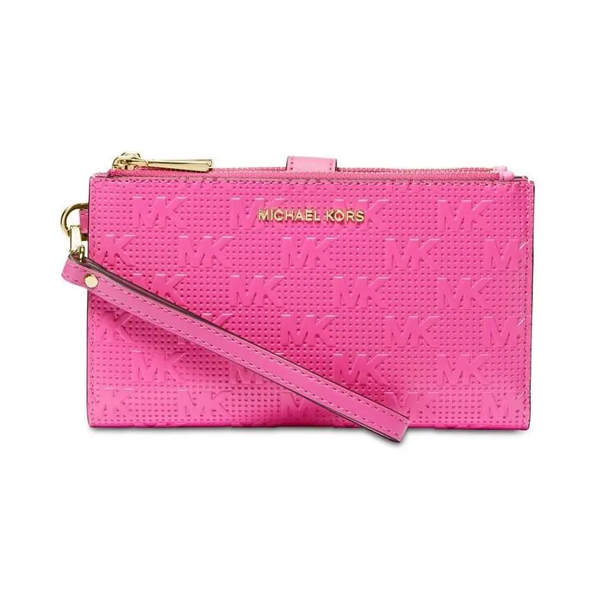 Signature Jet Set Double Zip W Cerise Wristlet Style Wallet by Michael Kors