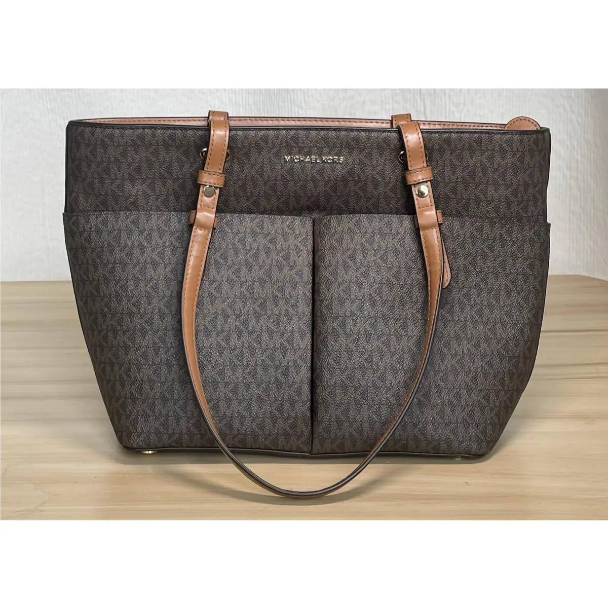 Michael Kors Bedford Tote Shoulder Bag M Medium Women`s Top Zip Pebbled Leather