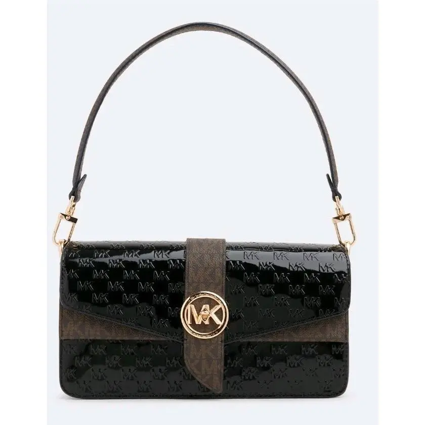 Michael Kors Greenwich Medium Logo-embossed Patent Leather Shoulder Bag in Black