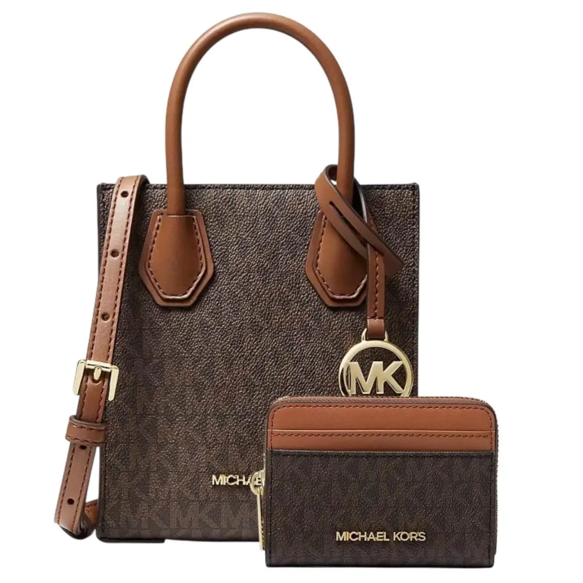 Michael Kors Jet Set Travel XS Mercer Crossbody Bag Wallet Set Brown